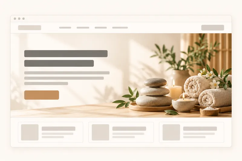 Minh hoạ mẫu web spa: đá xếp, khăn cuộn và nến