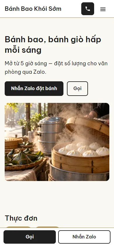 Mẫu Shop bánh bao, bánh giò trên điện thoại