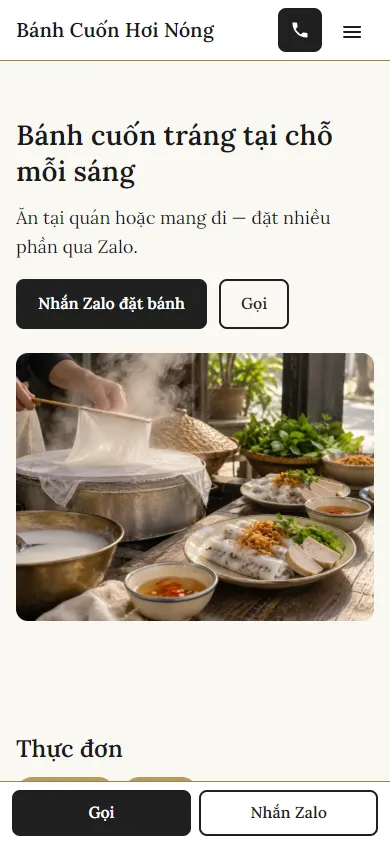 Mẫu Shop bánh cuốn, bánh ướt trên điện thoại