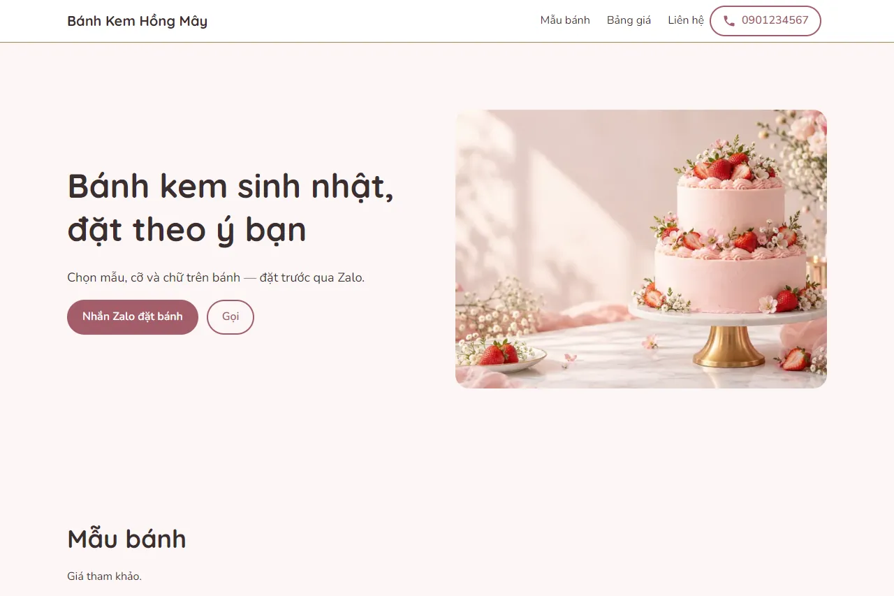 Mẫu Shop bánh kem đặt trước trên máy tính