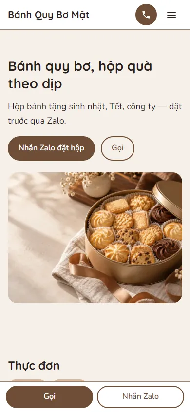 Mẫu Shop bánh quy hộp quà trên điện thoại