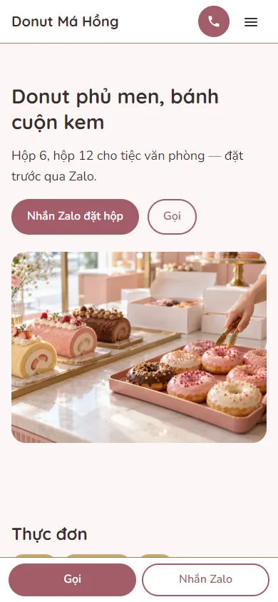 Mẫu Shop donut, bánh cuộn trên điện thoại