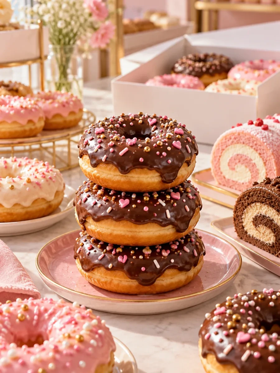 Chồng donut socola rắc cốm màu