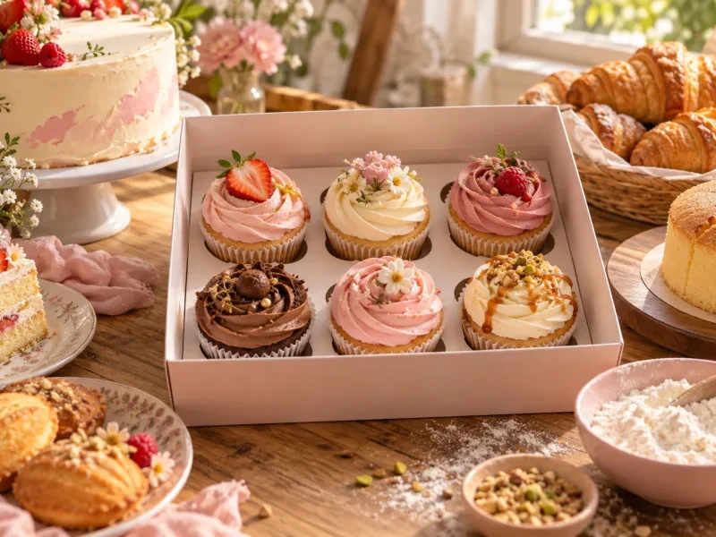 Hộp sáu bánh cupcake kem màu pastel
