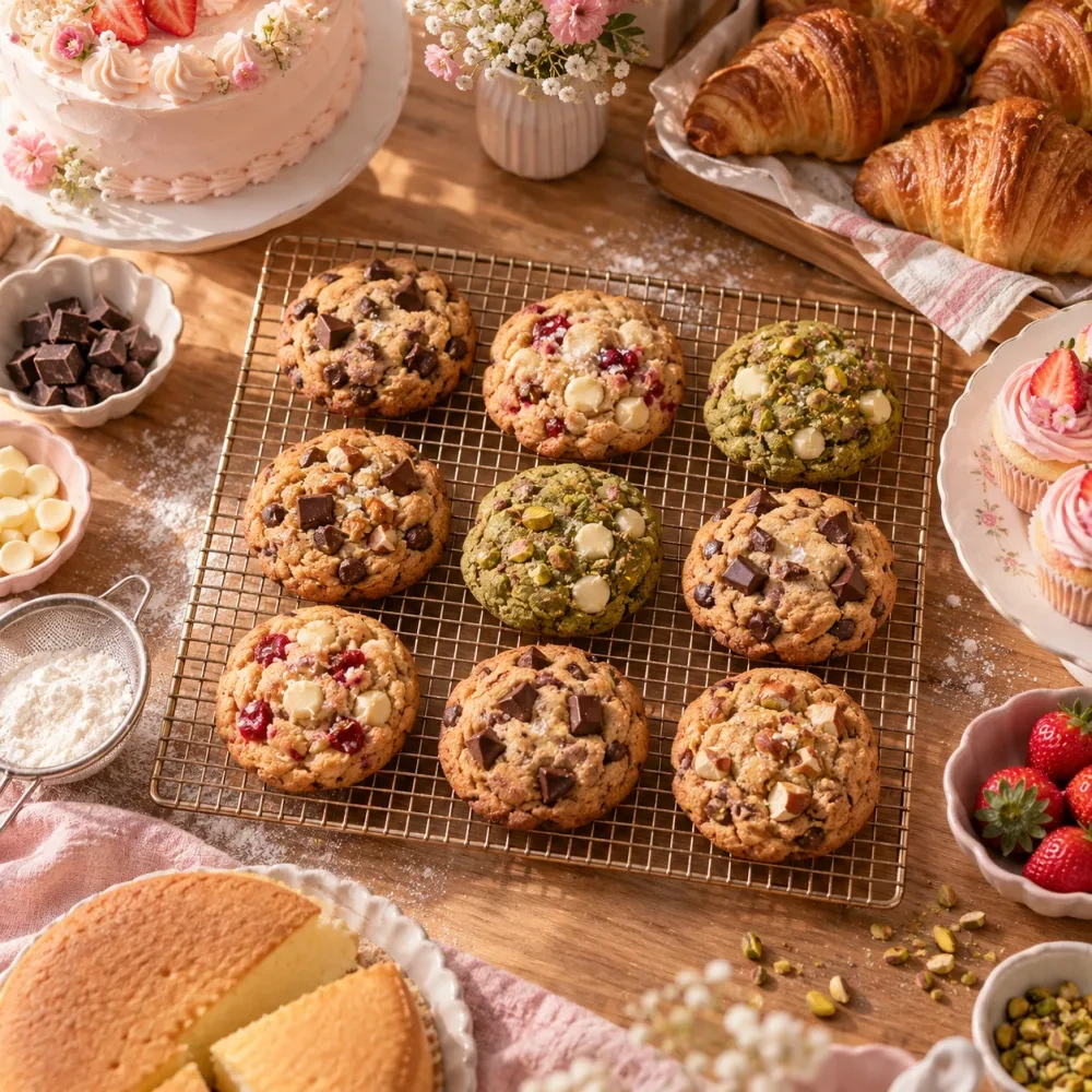 Bánh quy để nguội trên giá