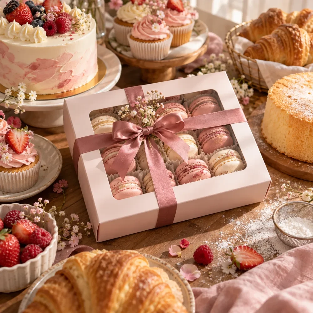 Hộp quà macaron buộc nơ