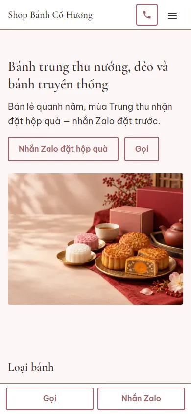 Mẫu Shop bánh trung thu trên điện thoại