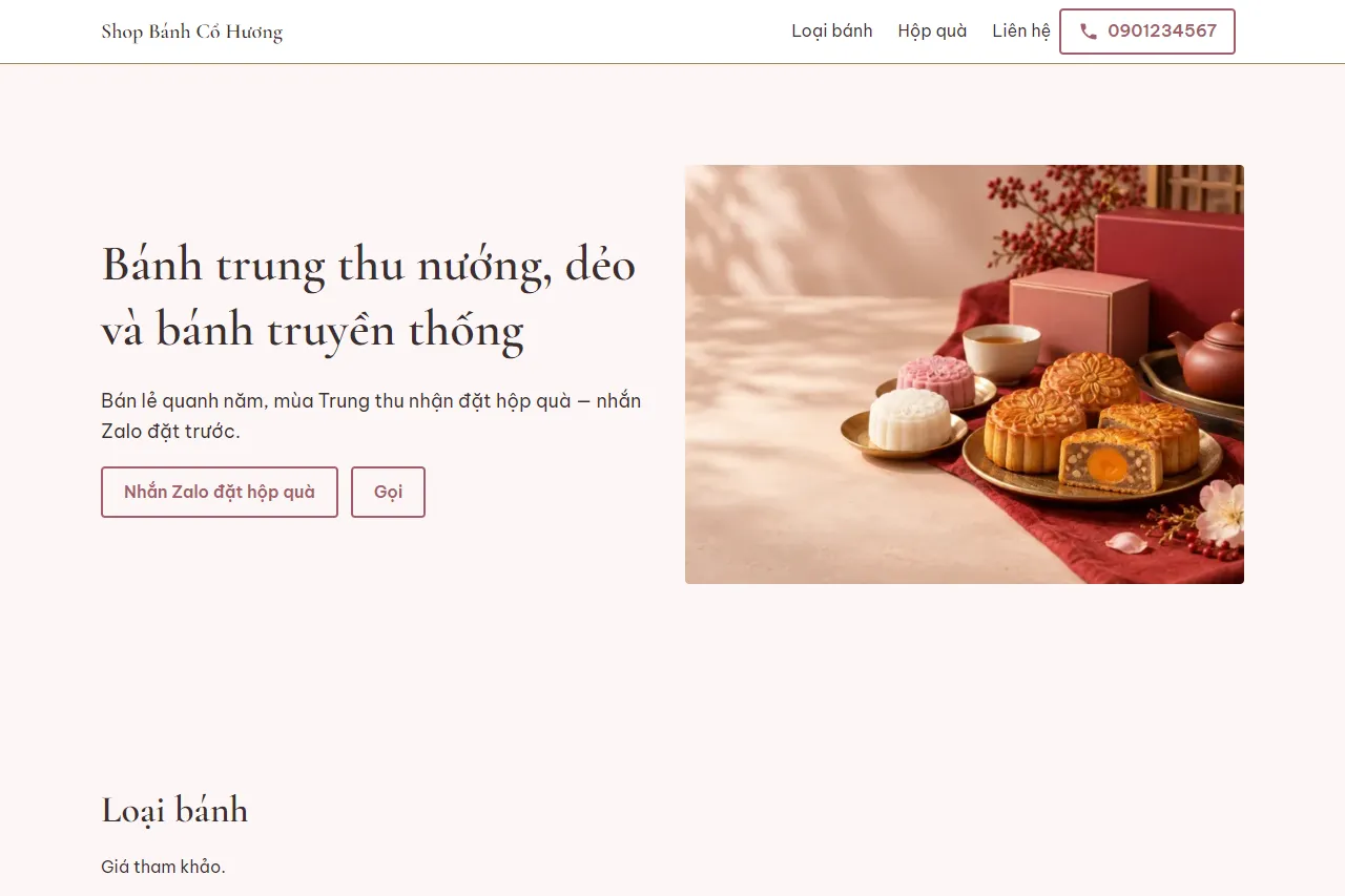 Mẫu Shop bánh trung thu trên máy tính