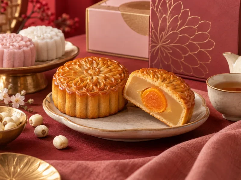 Bánh nướng cắt đôi thấy nhân hạt sen và trứng muối