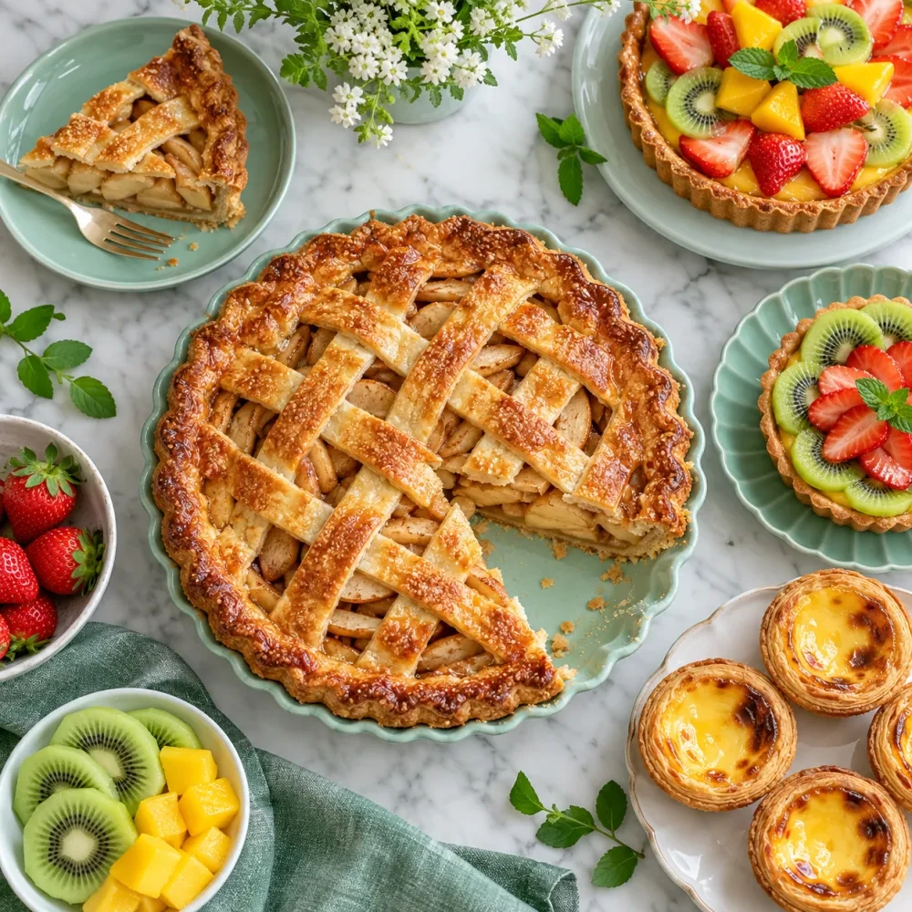 Pie táo lưới nhìn từ trên xuống, đã cắt một miếng