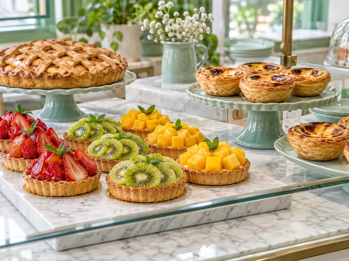 Tủ kính nhỏ bày tart theo hàng