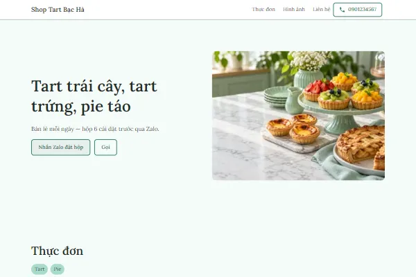Mẫu Shop bánh tart xanh bạc hà
