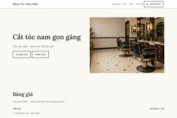 Mẫu Shop tóc nam cổ điển