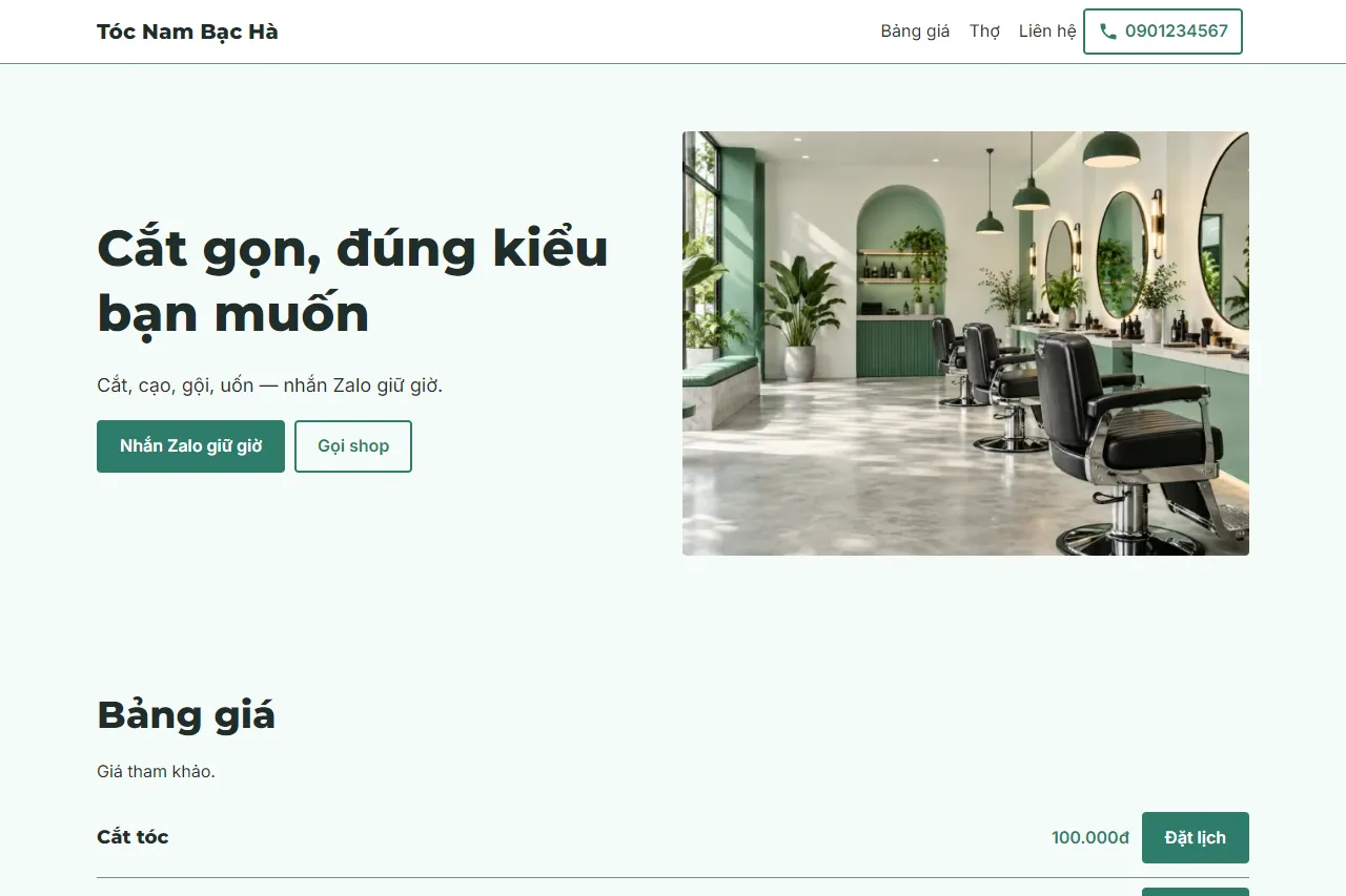 Mẫu Shop tóc nam hiện đại trên máy tính