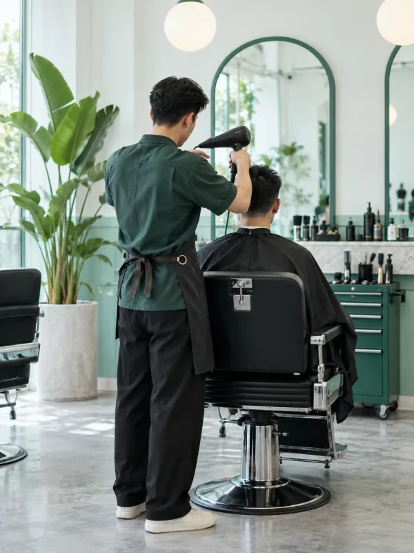 Thợ nhìn từ phía sau đang sấy tạo kiểu