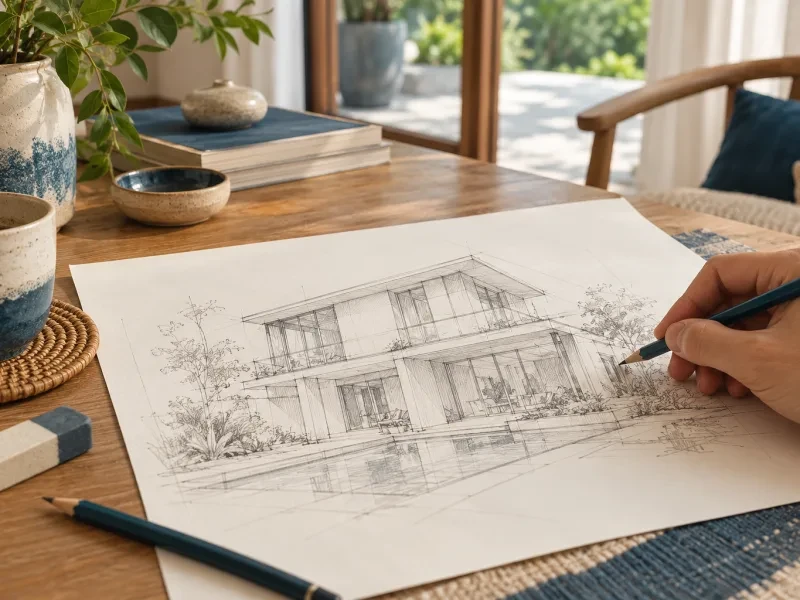 Mô hình nhà phố bằng xốp trắng trên bàn