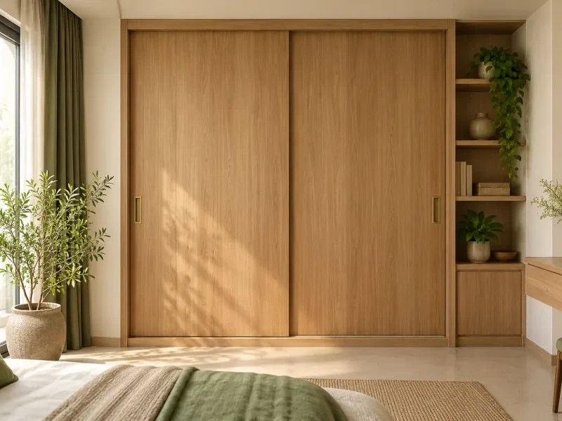 Tủ áo âm tường cửa lùa bằng gỗ