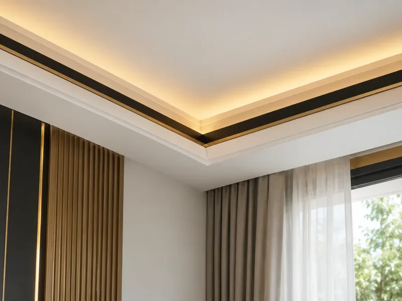 Phào chỉ và hộp đèn dọc mép trần trắng