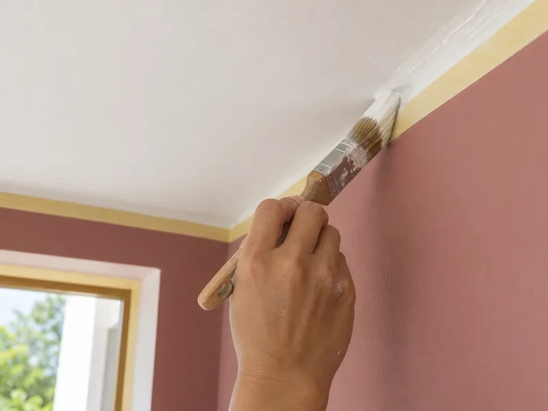 Tường trong nhà đang lăn sơn màu be ấm
