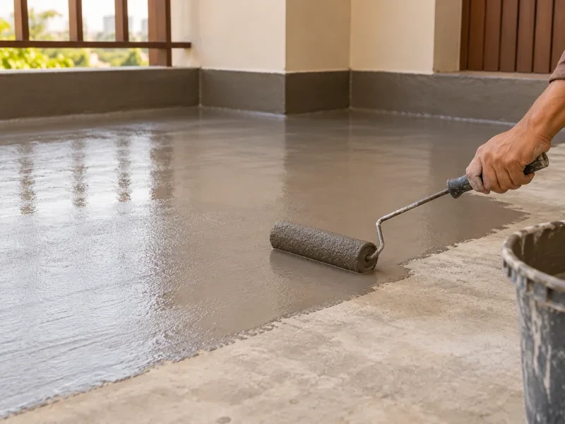 Sàn bê tông đang lăn lớp chống thấm