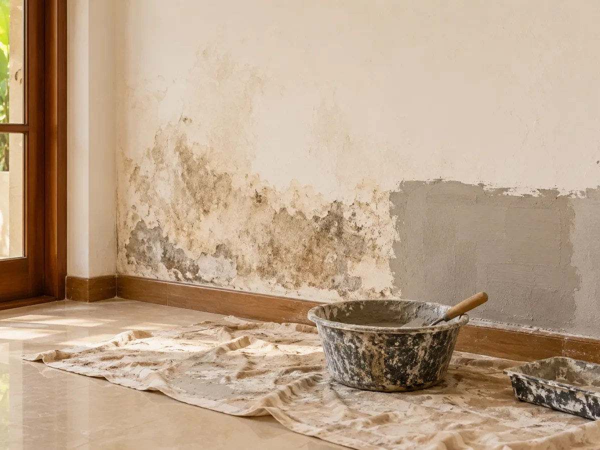 Tường có vết ẩm đang xử lý