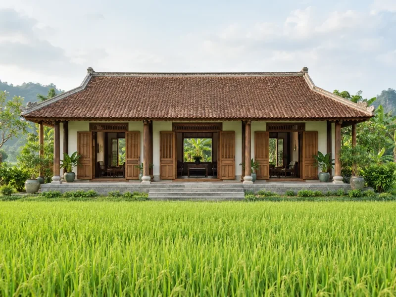 Nhà gỗ có cửa sổ lớn trong khu vườn