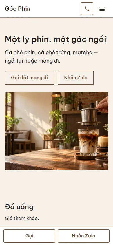 Mẫu Quán cà phê góc phố trên điện thoại