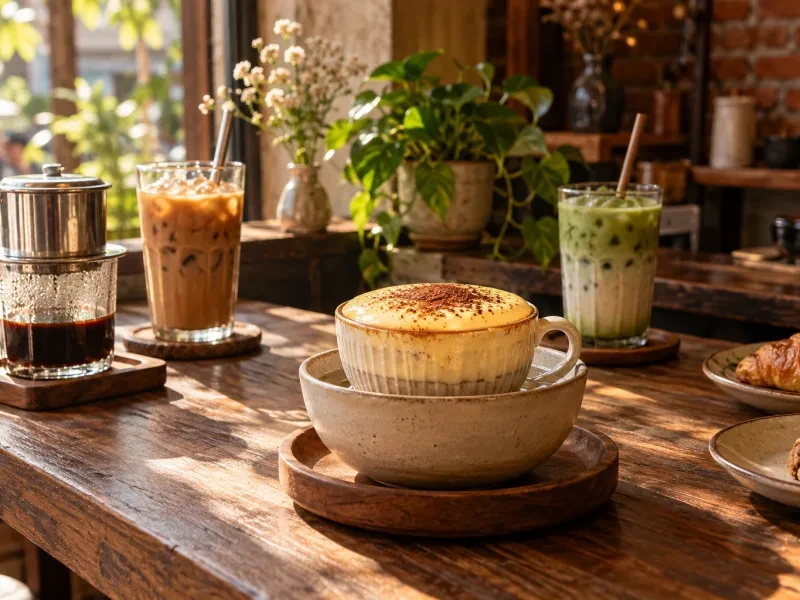 Tách cà phê trứng đặt trong bát nước nóng