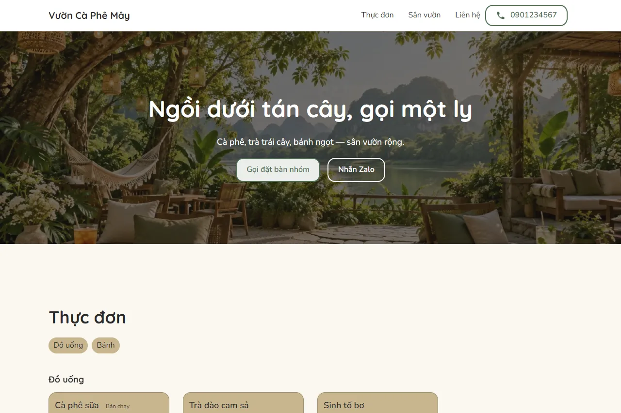 Mẫu Quán cà phê sân vườn trên máy tính