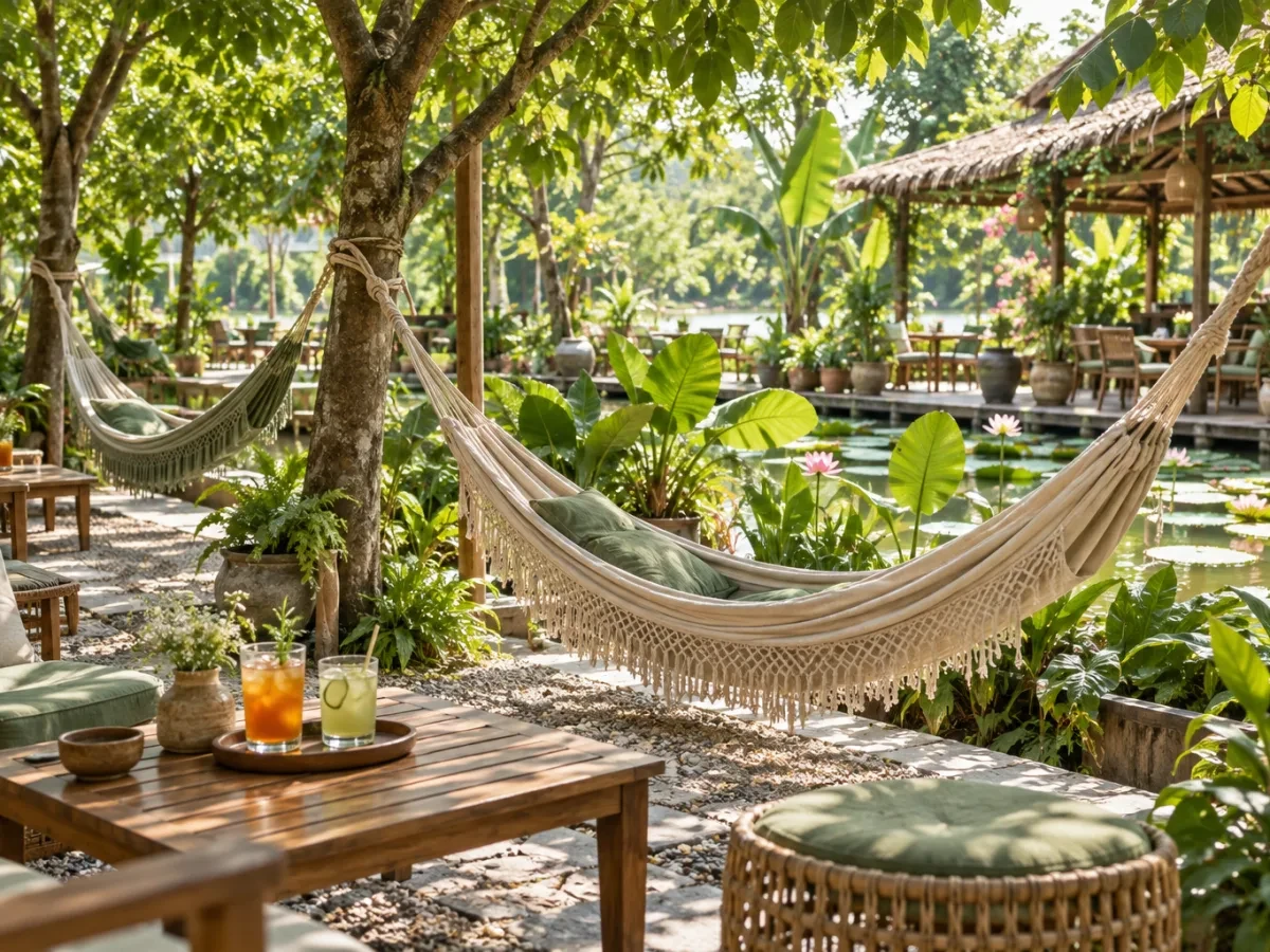 Võng mắc dưới tán cây trong vườn
