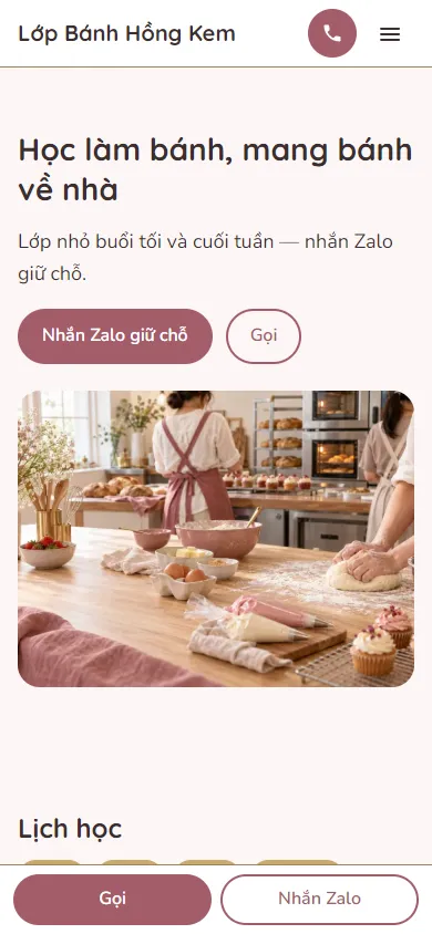 Mẫu Lớp làm bánh cho người lớn trên điện thoại
