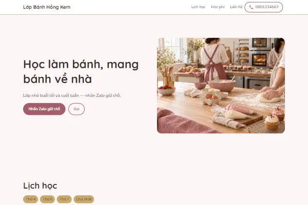 Mẫu Lớp làm bánh cho người lớn