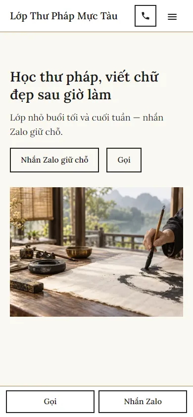 Mẫu Lớp thư pháp trên điện thoại