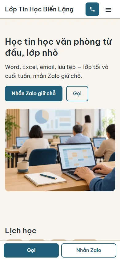 Mẫu Lớp tin học văn phòng trên điện thoại