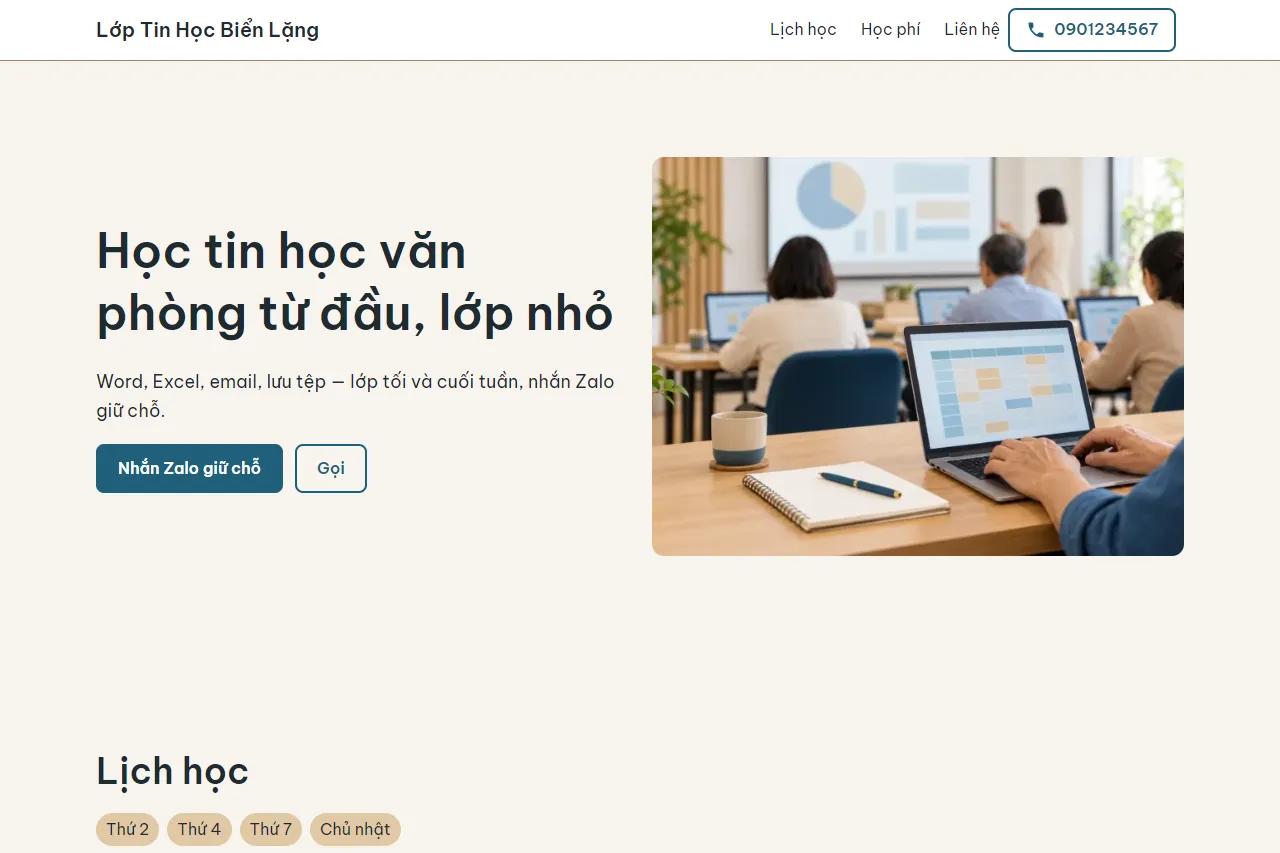 Mẫu Lớp tin học văn phòng trên máy tính