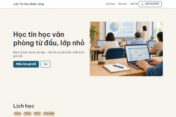Mẫu Lớp tin học văn phòng