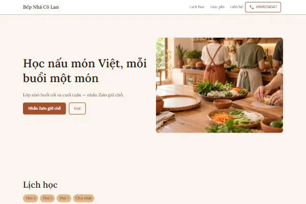 Mẫu Lớp nấu món Việt