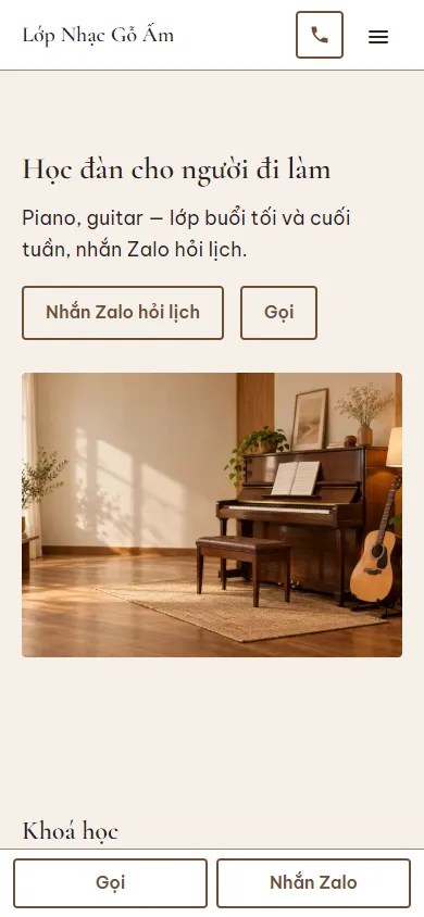 Mẫu Lớp piano và guitar trên điện thoại
