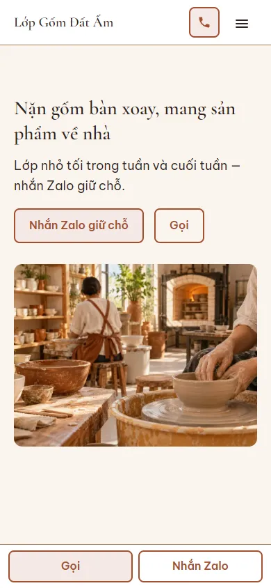 Mẫu Lớp làm gốm bàn xoay trên điện thoại