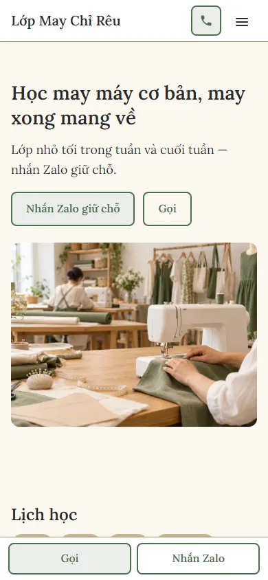 Mẫu Lớp may cơ bản trên điện thoại