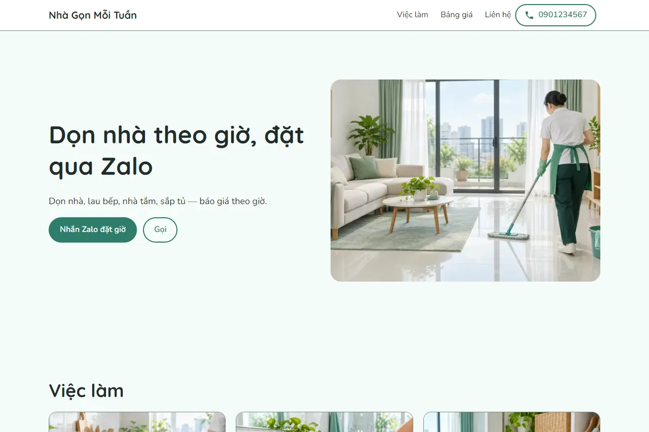 Mẫu Dọn nhà theo giờ trên máy tính