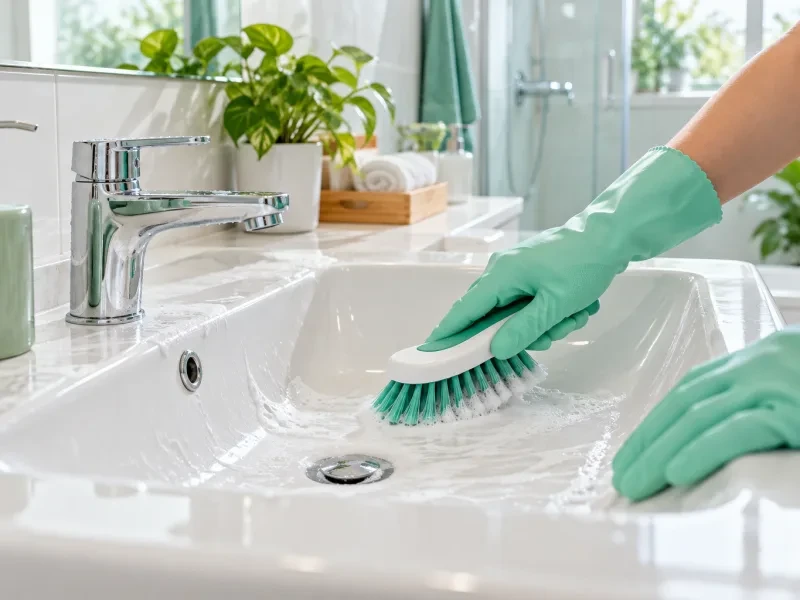 Bàn tay cọ nhà tắm bằng bàn chải
