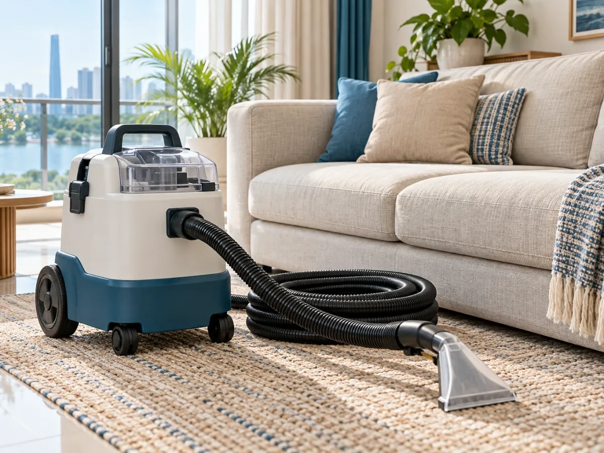 Máy giặt hút cầm tay có ống cuộn cạnh sofa