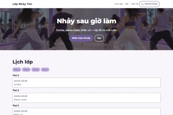 Mẫu Lớp nhảy cho người lớn