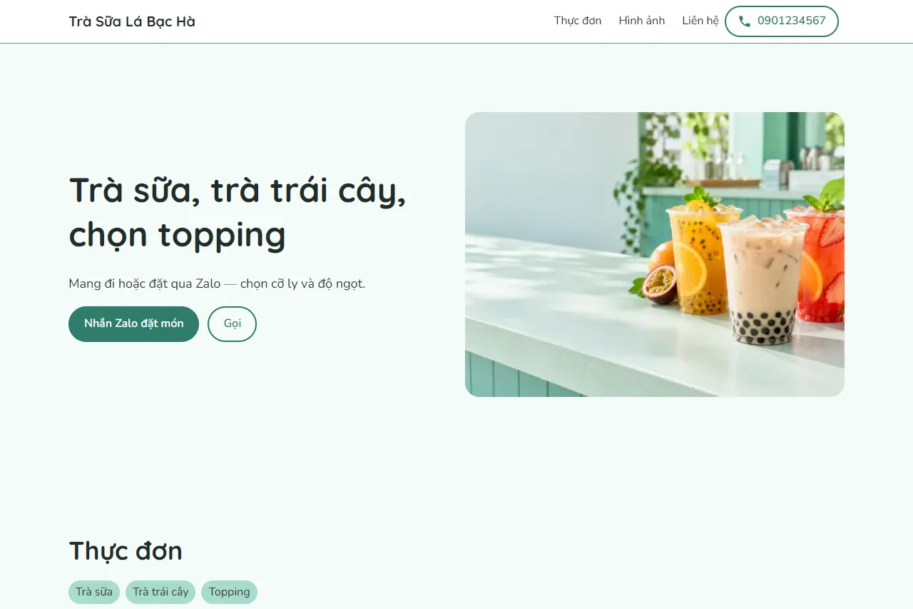 Mẫu Shop trà sữa, trà trái cây trên máy tính