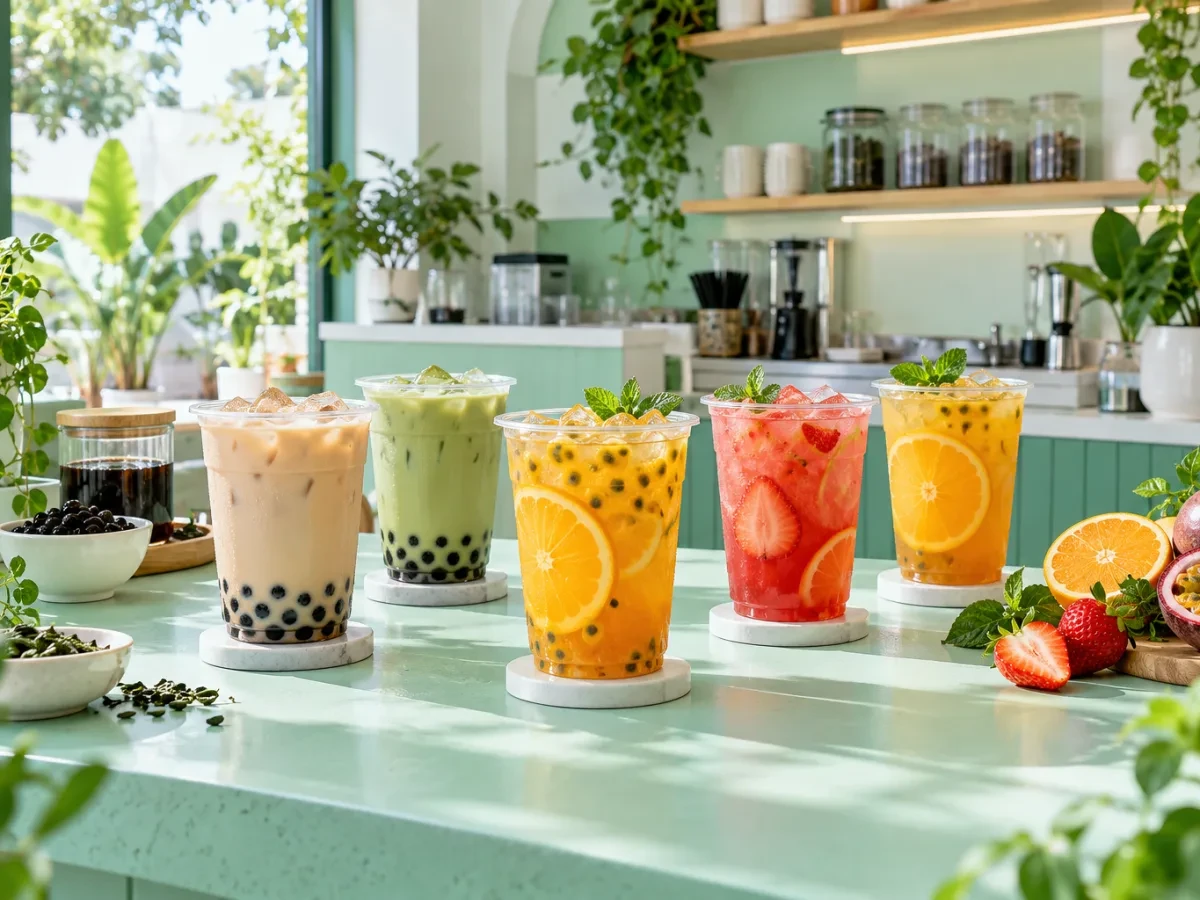 Quầy tiệm nhỏ sáng sủa có cây xanh