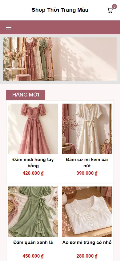 Mẫu Shop thời trang nữ trên điện thoại