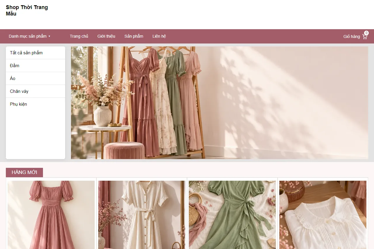Mẫu Shop thời trang nữ trên máy tính