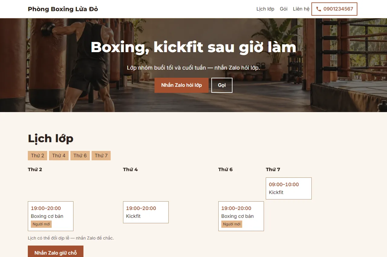 Mẫu Phòng tập boxing, kickfit trên máy tính