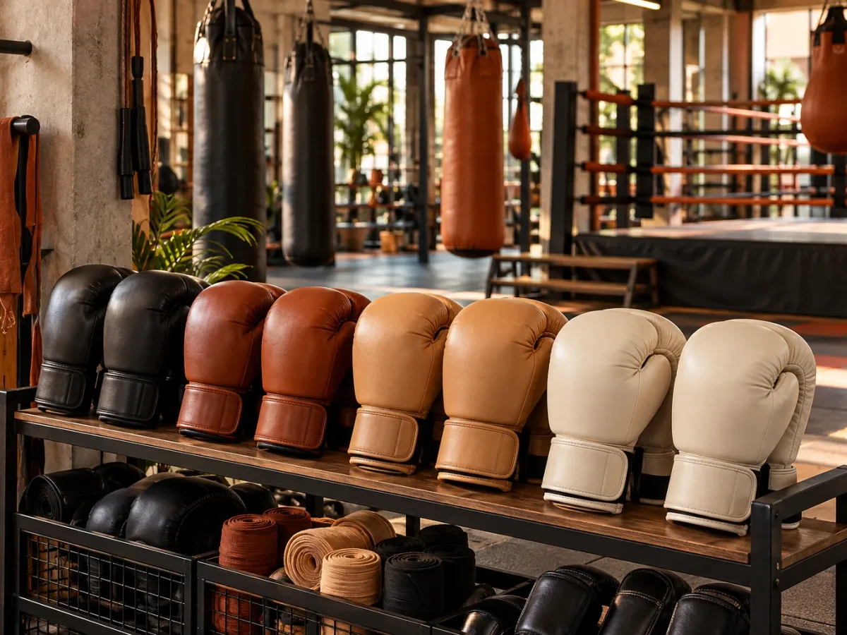 Hàng găng boxing trơn trên giá
